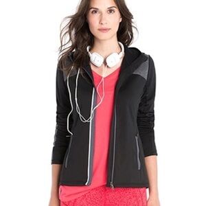 Lole Women’s Black Grey Hooded Jolt Running Jacket, size Large